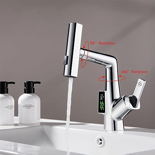 Robinet de salle de bain cascade au design moderne gris chrome avec bec relevable