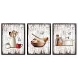 Kalormore Farmhouse Kitchen Wall Art Set, 3 Piece 12'x16' Framed Canvas Prints, Rustic Vintage Style with Black Frame, Decorative Utensils and Butterflies Design for Home, Kitchen, Dining Room