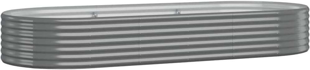 vidaXL Garden Raised Bed in Gray Powder-Coated Steel, 98"x39.4"x14.2", Weather- Oval Planter Pot for Outdoor Use