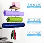 Yoga Mat Holder Wall Mount,Yoga Mat Storage Rack with Wooden Shelves and 4 Hooks,Yoga Mat Organizer for Home Gym Decor Hanging Foam Roller and Resistance Bands