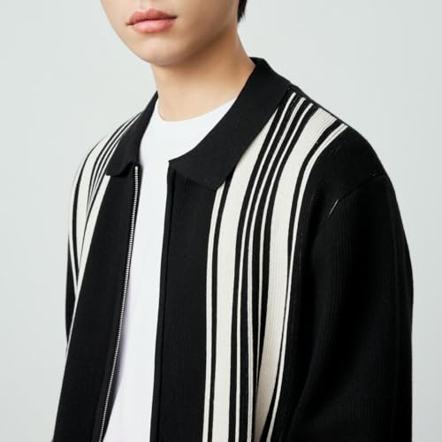 Suéter de punto a rayas para hombre chaqueta cárdigan de moda casual de abrigo 3
