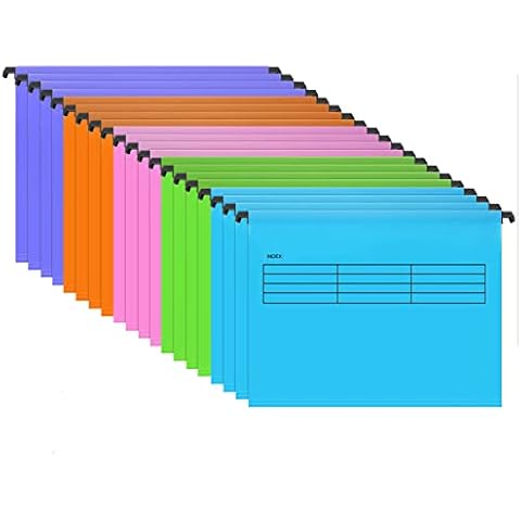 20 Pack A4 Suspension Files, FWEEK Polypropylene Filing Cabinet Suspension Files with Tabs and Inserts for School Home Work Office Organization Cover