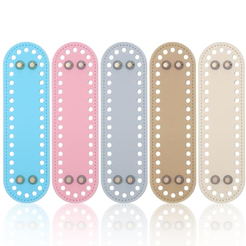 5 peças de bases de bolsa para crochê, bolsa de couro PU modelador inferior com furos 17 x 5 cm fundo oval para bolsas de crochê DIY bolsas de ombro artesanato (5 cores)