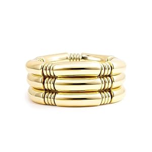 Gold Chunky Bangles Bracelets For Women 14k Gold Plated Stack Layered Curved Bamboo Tube Stretch Bracelets Gift Jewelry