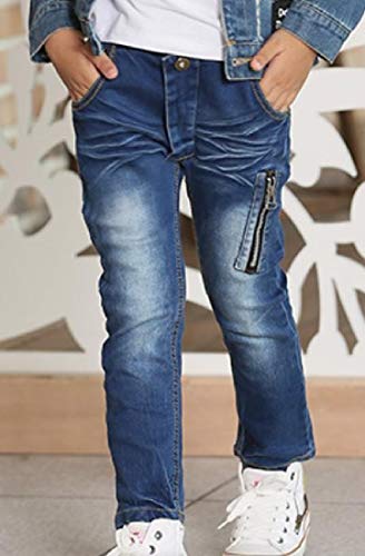 Calça jeans masculina Fubotevic de algodão envelhecido, casual, cintura média, Dark Blue, 9 Years