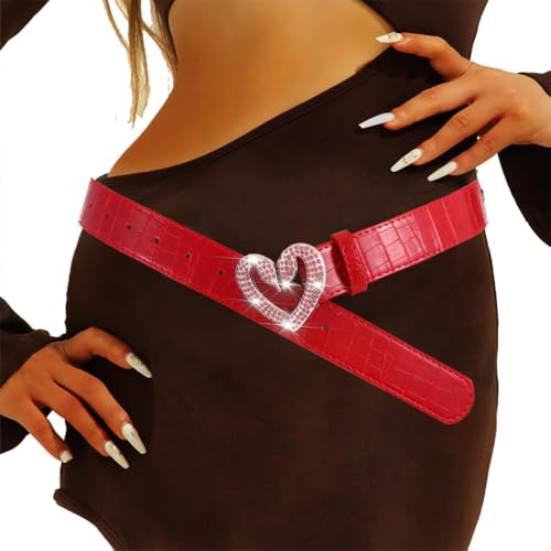 Yalice Red Leather Belt for Jeans Dresses Cowboys Cowgirls Belt Y2K Leather Belt for Women2