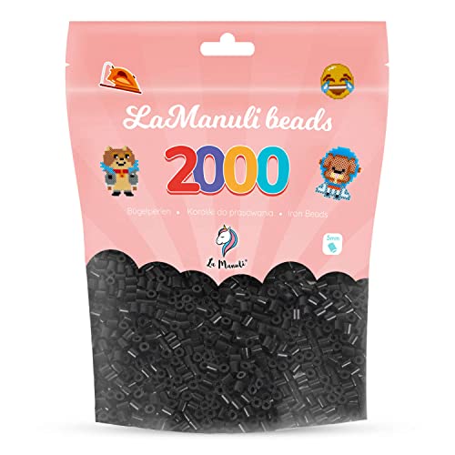 La Manuli Cuentas para Planchar Negro 2000 piezas - Fuse Beads Midi 5mm - para DIY Manualidades Manualidad - Bolsa Reutilizable