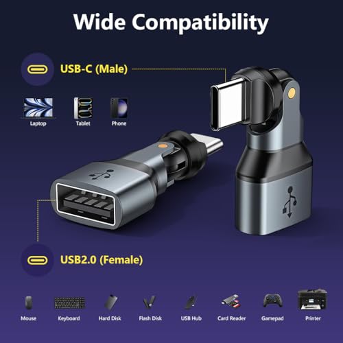 Image of ZORBES USB to USB C Adapter Flexible Swivel Magnetic Type C Male to USB Female Adapter, Supports 480Mbps Data Transfer, OTG Adaptor Compatible with 1Phone 16 /15 Series, MacBook /1Pad Series