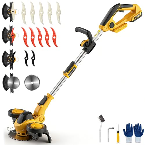 Weed Wacker Cordless Compatible with DEWALT 20V MAX Battery Electric Weed Cordless Eater with 4 Types Blades Brushless Grass Trimmer/Lawn Edger/Mower/Brush Cutter for Yard Garden(No Battery)