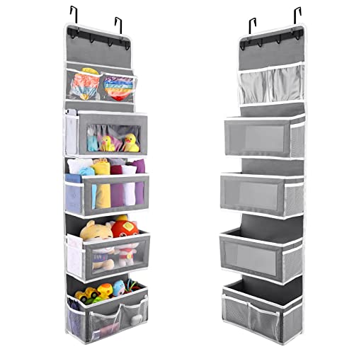 Image of KOHUIJOO Over The Door Organizer, Hanging Door Organizer Baby Nursery Closet Bathroom Door Storage Organizer with Door Rack and Clear Window and Pockets for Cosmetics, Toys and Sundries