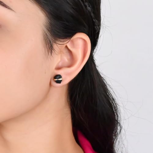 Gempires Black Tourmaline Wire Wrapped Raw Gemstone Stud Earrings for Women | 14K Gold Handmade Crystal Jewelry | Hypoallergenic Minimal Natural Stone Earrings Gift for Her by GEMPIRES NATURE’S TREASURE - Image 4