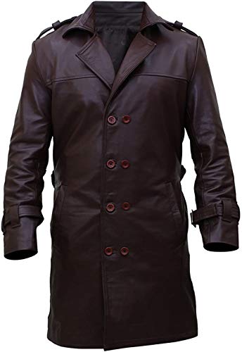 The Jasperz Mens Watchmen Faux Leather Trench Brown Coat