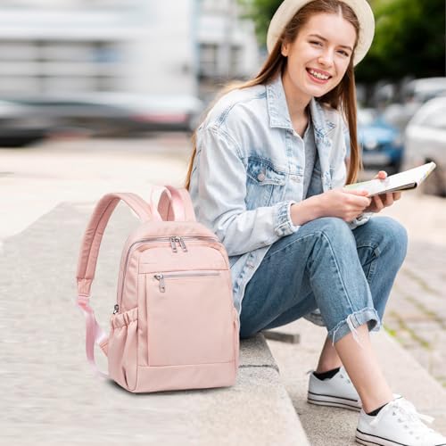 LOIDOU Mini Rucksack für Frauen Kleiner Rucksack Geldbörse Leichtgewicht Mädchen Casual Daypack Bookbag für College Schule Arbeit Reisen, Rosa(35cm)