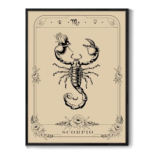 SERIMINO Witchy Framed Wall Art, Scorpio Tarot Canvas Prints Paintings, Horoscope Dark Academia Home Decor Aesthetic, 16x24inch Gothic Wall Decor for Room