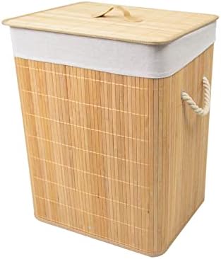 Laundry Hamper Bamboo, Large Clothes Storage Basket with Lid and Removable Liner, Freestanding Dirty Clothes Hamper Bin, Laundry Basket Organizer for Clothes Toys in the Dorm and Family