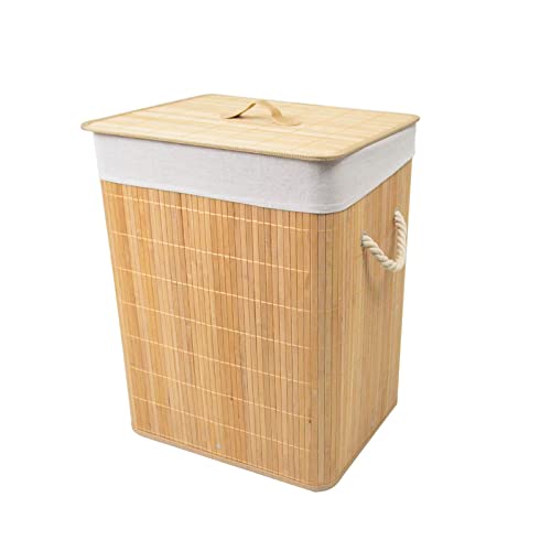 Laundry Hamper Bamboo, Large Clothes Storage Basket With Lid And Removable Liner, Freestanding Dirty Clothes Hamper Bin, Laundry Basket Organizer For Clothes Toys In The Dorm And Family #TOP2