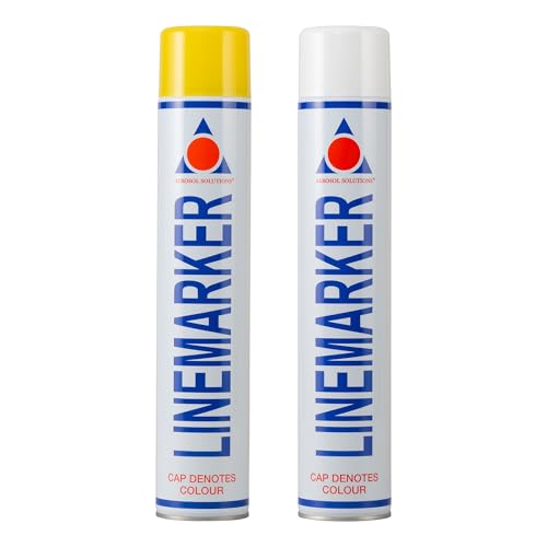 Aerosol Solutions Line Marker Spray Paint, White & Yellow, 750ml Aerosol Cans (Pack of 2)