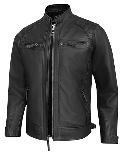 Men's Leather Jacket - Real Lambskin Cafe Racer Style Quilted Leather Jackets For Men2