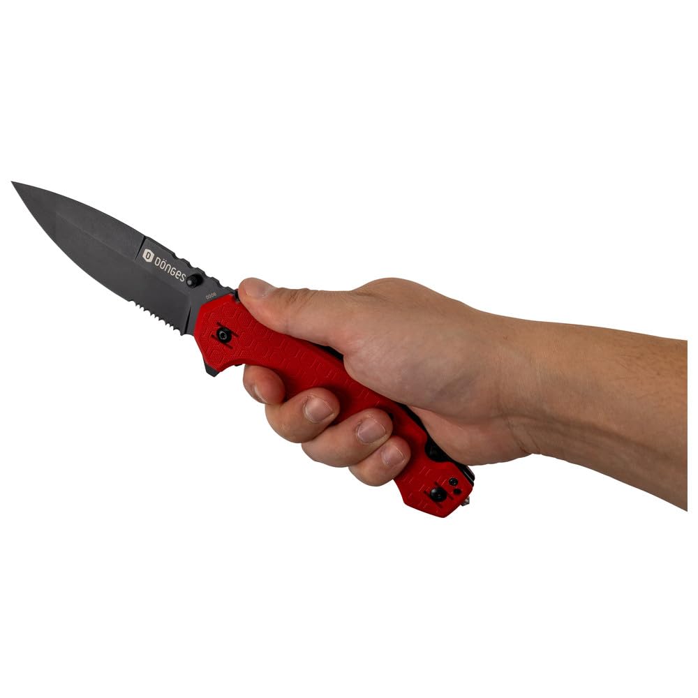 Dönges Coltello di salvataggio professionale con cuscinetti a sfera, coltello da vigili del fuoco con taglierina e rompivetro – Coltello tascabile per vigili del fuoco con clip per cintura, ideale per