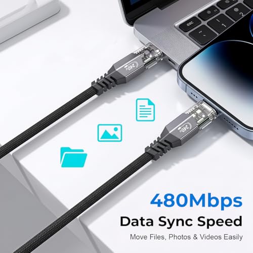 Image of Verilux 240W Type C Cable, 1.5M /4.9FT LED, 480Mbps Sync, Nylon Braided