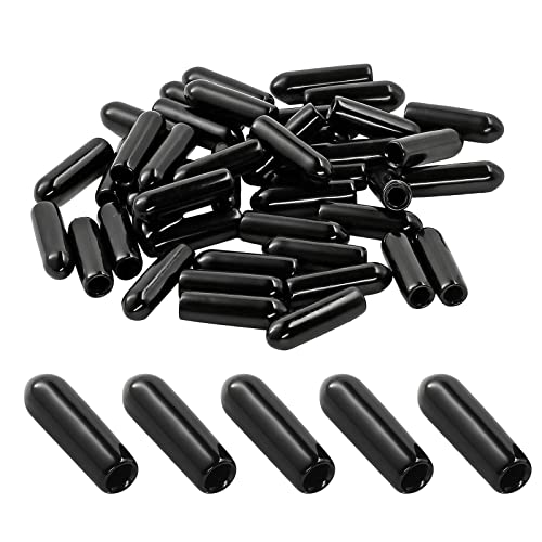 Jamiikury 60PCS Screw Thread Protectors 3mm ID Rubber End Caps Vinyl Flexible End Caps Round Tube Bolt Cap (Black, 60PCS)