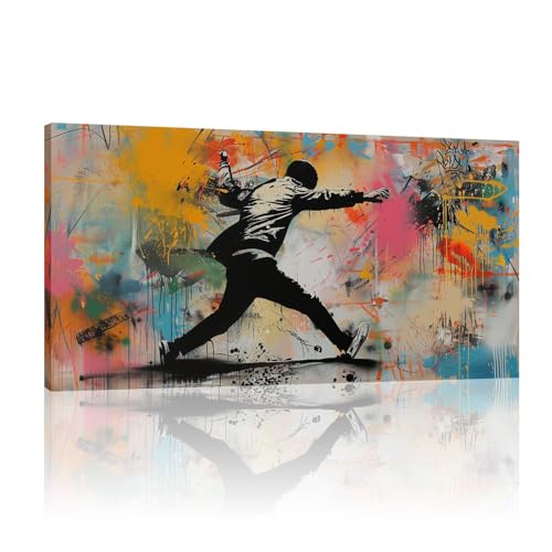 Graffiti peinture sur toile Banksy finition premium salon 80x160