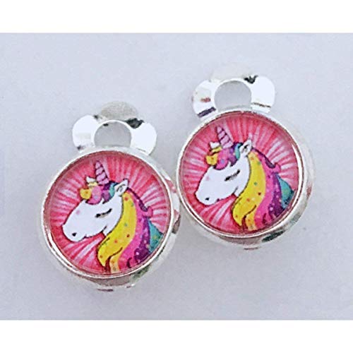 Einhorn Kinder Ohrclips 10mm Motiv Cabochon Ohrringe handgefertigt by Schmuckphantasien in silber auch als Ohrstecker Regenbogen handmade clips for kids