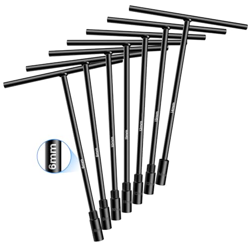 T - Handle Metric Socket Wrench Set 6- Point (6mm, 8mm, 10mm, 11mm, 12mm, 13mm, 14mm) Chrome Vanadium Steel T Handle Wrench Hex Socket For Car Motorcycle Dirtbike Repair (7 Pack)
