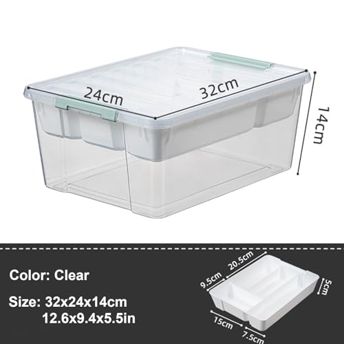 Image of Large Plastic Storage Box with Removable Tray Caddy Clear Art Supply Organizer Playroom Container Organizer Plastic Storage Bin with Lid for Bead Crayon Tool Sewing Supplies (Clear White)