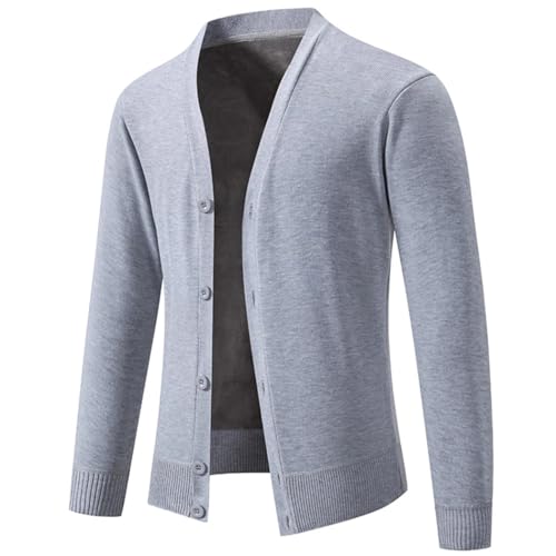 Men's Autumn Winter Slim Fit Knit Solid Color Fleece Knitted Cardigan Warm Casual V-Neck Sweater Outerwear4
