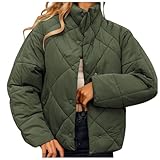 KBOPLEMQ Dolman Chaqueta acolchada cómoda para mujer, abrigo de algodón con solapa, abrigo de manga larga, abrigo de bolsillo suelto, chaqueta de bolsillo suelta, chaqueta ligera de un solo color,