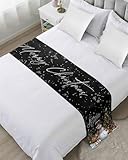 DecorLovee Black Christmas Bed Runners for King Size Bed, Decorative Bed Throws for Foot of Bed, Xmas Snowman Tree Elk Snowflake Bed Runner Sofa Throw Bedding Scarf Protector Slipcover for Bedroom