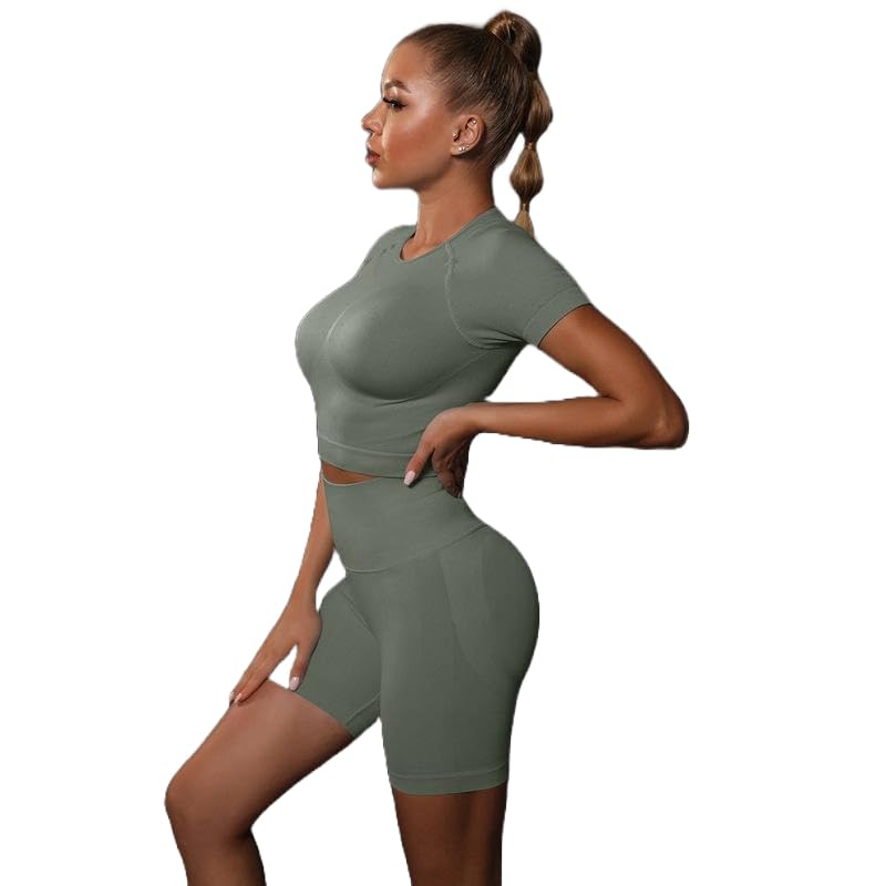 Ensemble yoga 2 pièces sans couture avec short de course taille haute et haut court léger