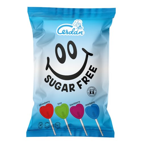 Caramelos Cerdán - Piruletas Corazón sin Azúcar Sabores Variados | Bolsa de 70 Uds | Caramelo Duro con Palo sin Gluten ni Alérgenos | Ideal para Fiestas, San Valentín y Cumpleaños