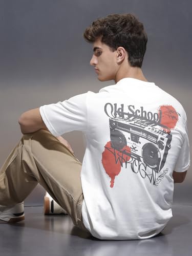 Image of WROGN Men's 100% Cotton T-Shirt | Statement Back Graphic Print | Oversized Fit