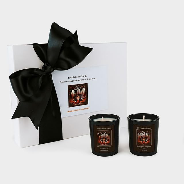 Pack 2 Velas Aromáticas Perfumadas - Ámbar y Sándalo, Palo Santo - Velas Naturales de Soja 80 g - 25 Horas - Velas Decorativas para el Hogar - Para Regalar - Fabricación Artesanal en España