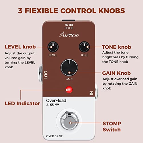 Asmuse Mini Overdrive Guitar Effect Pedal, Blues Drive Vintage Over Drive Effect Pedal- True Bypass, Warm/Hot Modes, Usb Or 9V Power Supply #TOP2