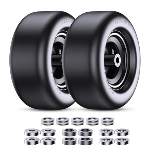 13x6.50-6 Flat Free Lawn Mower Tires Universal Fit Solid Front Tires for Zero Turn Mowers Adjustable Hub with 3/4 & 5/8 Bearings for Residential & Commercial Use 2 Pack