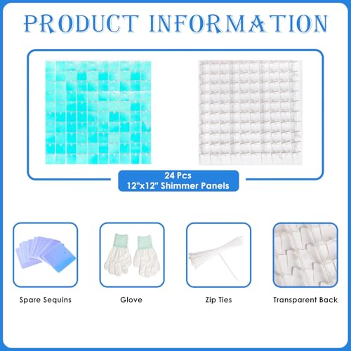 Image of Shimmer Wall Backdrop Blue Iridescent Square Sequin Wall Panel Backdrop Decor for Wedding, Anniversary, Birthday, Party, 24 Panels