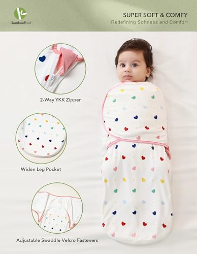 Image of Organic Baby Swaddle Sleep Sacks Newborn Swaddles Blanket Boys Girls Essentials Wearable Wrap, Heart, 3-6Months