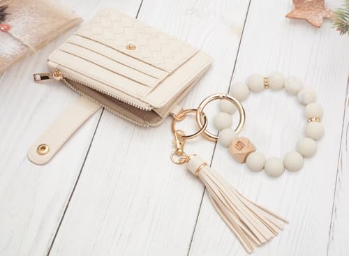 Image of COOLANS Silicone Bracelet Wristlet Wallet Credit Card Holder RFID ID Window Key Ring Tassel Slim Wallet Women Keychain Purse