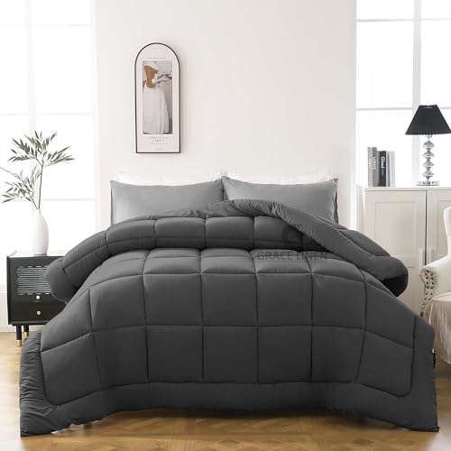 Image of 600 GSM Heavy Winter Comforter Single Size 60 inchX90 inch - Luxurious Soft Fluffy Winter Blanket Comforter /Rajai /Duvet Single Size - Dark Grey Color