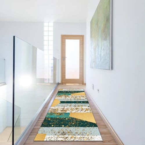Alfombra de pasillo verde de 90x200 cm lavable y moderna para cocina 6