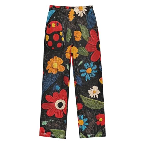 Boys' Pants Red Ladybugs Colorful Flowers Long Bottoms Jogger Pants Elastic Waist Trousers with Pockets S-XL