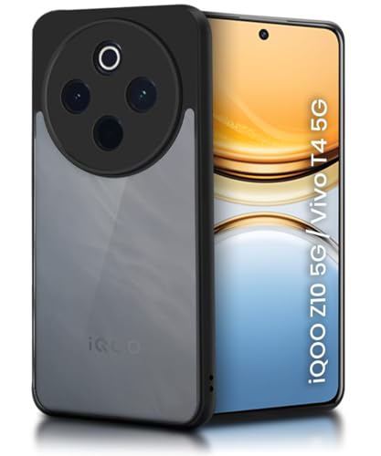 Image of WOW IMAGINE Translucent Hybrid Back Case Cover for iQOO Z10 5G | Vivo T4 5G Smoked Matte Back | Shock Proof 360 Degree Protection | Protective Hard Case - Matte Black