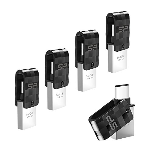 Silicon Power 16GB C31 Dual Flash Drive for Type-C Smartphones and Tablets, 5-Pack