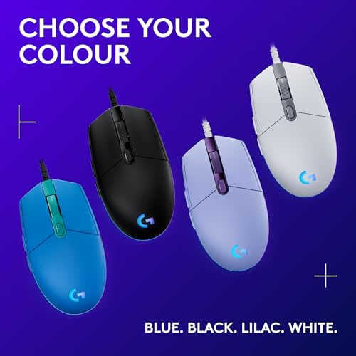 Logitech G203 Prodigy Wired Gaming Mouse, 8,000 DPI, RGB, Lightweight, 6 Programmable Buttons, On-Board Memory, Compatible with PC/Mac - Lilac