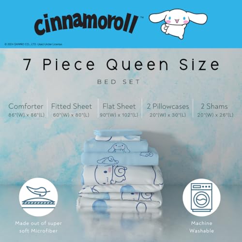 Image of Cinnamoroll Bedding 7 Piece Super Soft Cozy Reversible Comforter and Sheet Set with Sham, Queen, (100% Official Licensed Product) By Franco