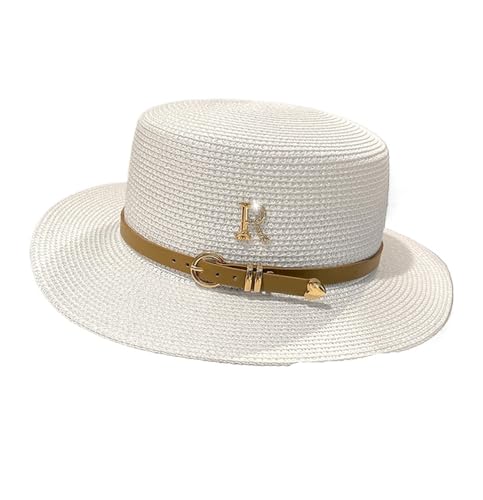 Chapeau de paille pour femme blanc à dessus plat pour l'été