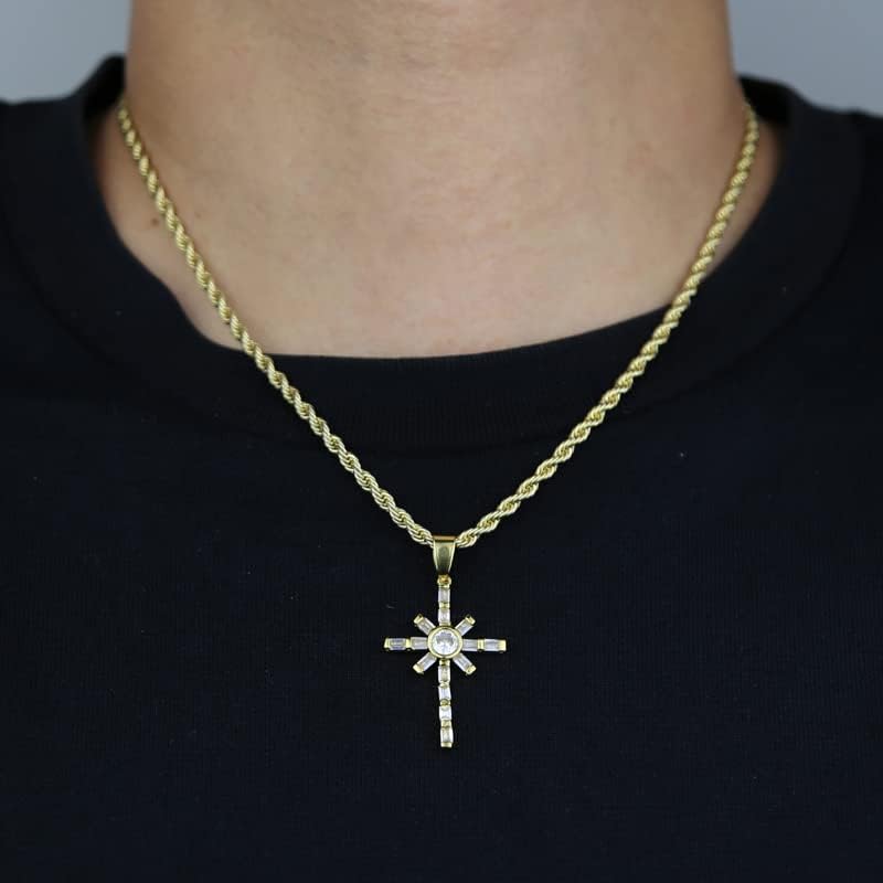 Segmented Square Round CZ X Cross Pendant for Hip-Hop Men Women Gold Sliver - Image 4